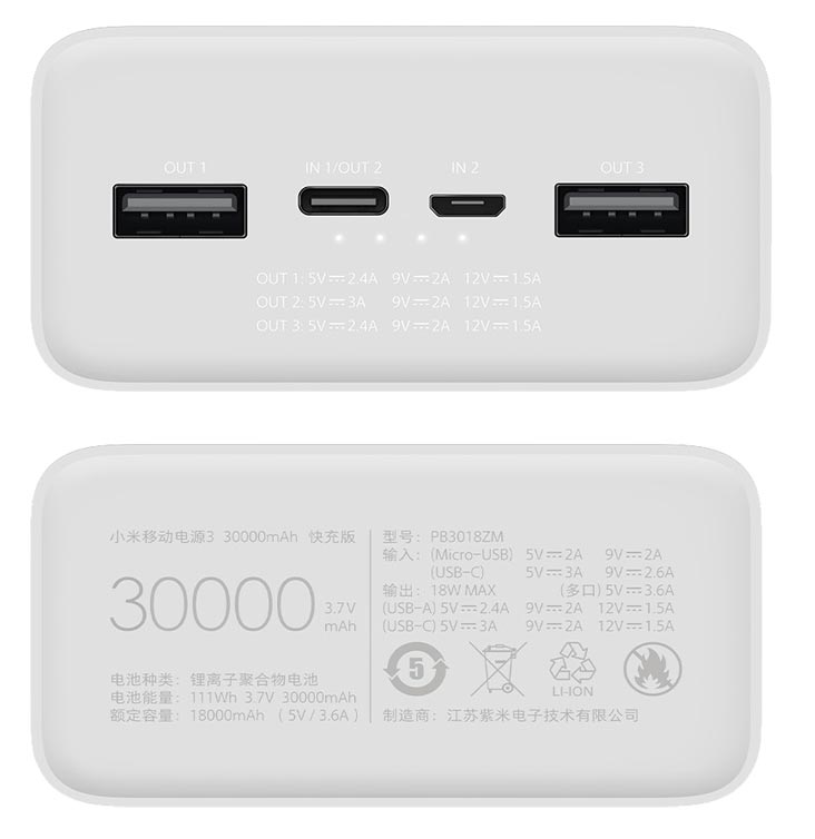 Xiami Mi Power Bank 3 Ports and Power Details