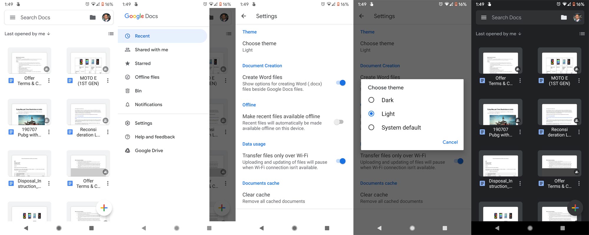 Activate Dark Mode in Google Docs Android