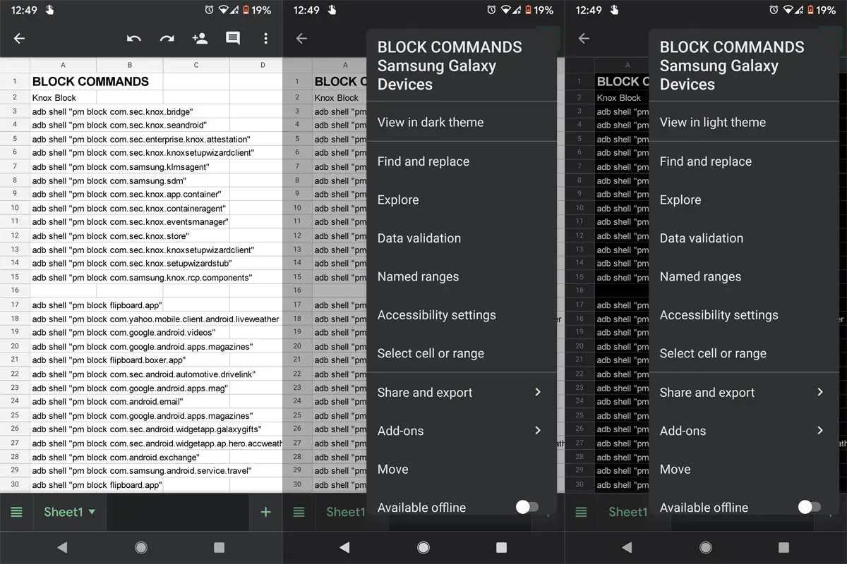 Activate Dark Mode in Google Sheets Android