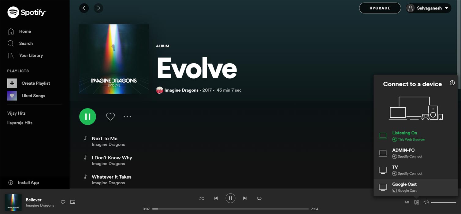 Chromecast on Spotify Web Player