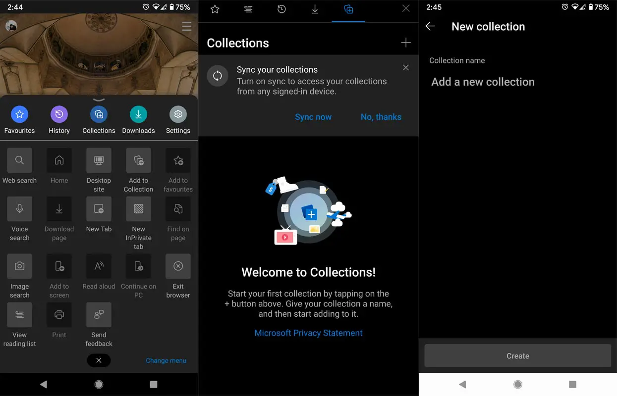 Creating New Collections in Microsoft Edge Browser