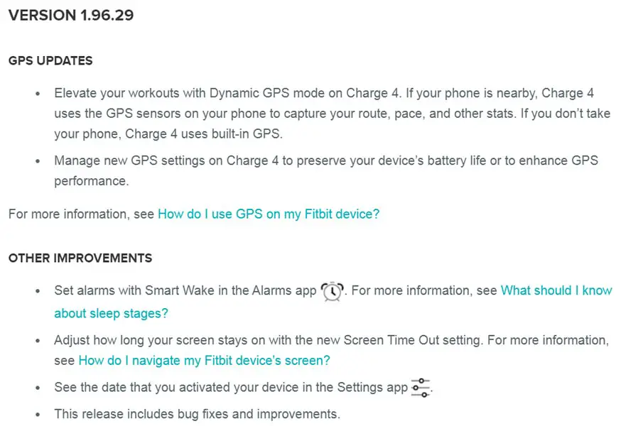 Fitbit Version 1.96.29 update Smart Wake and Dynamic GPS