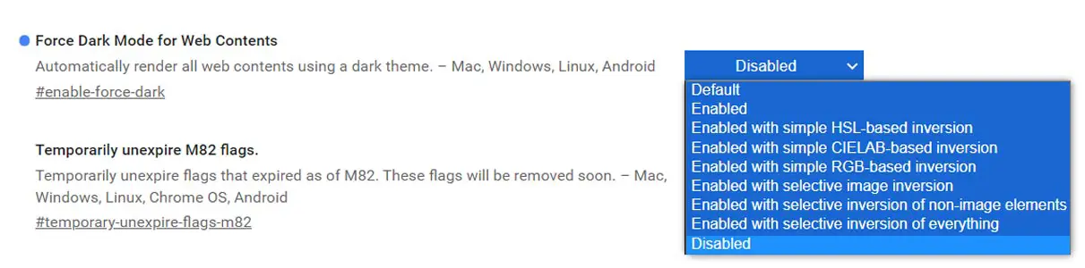 Force Dark Mode Web Contents Disabled Google Chrome