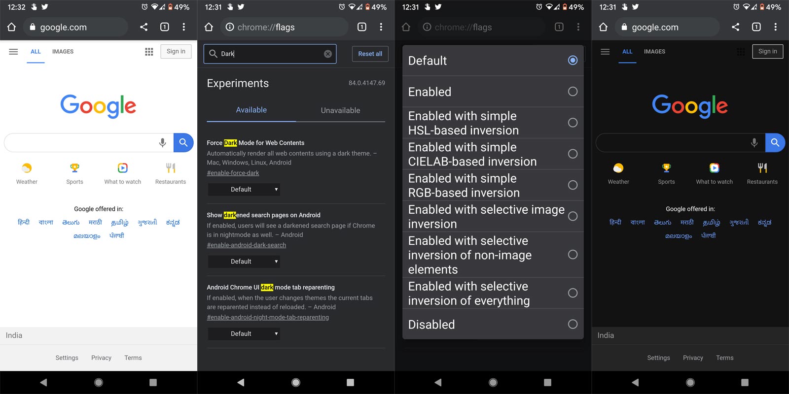 Force Dark Mode web pages Android