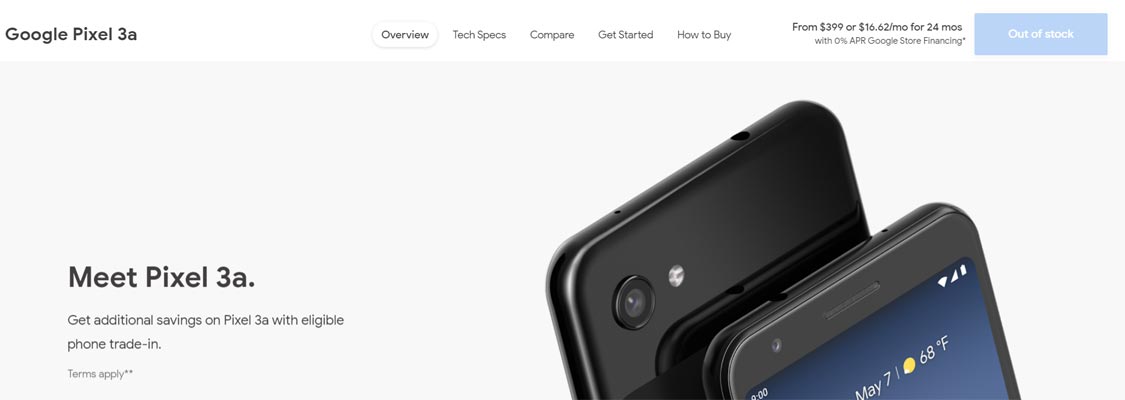 Google Pixel 3a discontinue and out of stock in Google Online store