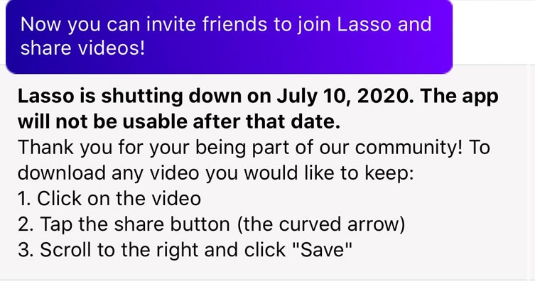 Lasso Shut Down message