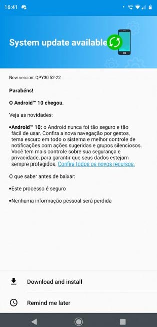 Moto G7 Play Android 10 OTA Screenshot