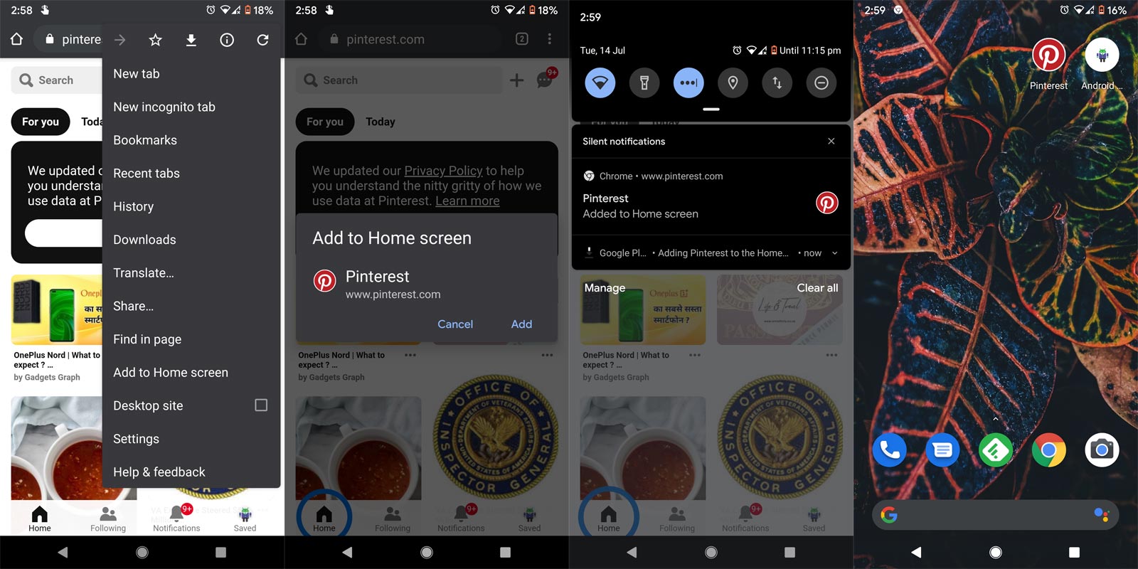 Pinterest PWA App Screenshots