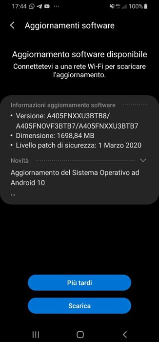 Samsung Galaxy A40 Android 10 OTA Update