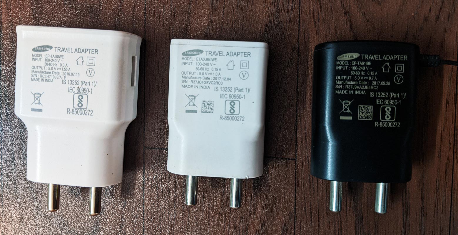 Samsung Mobile Chargers Different Outputs