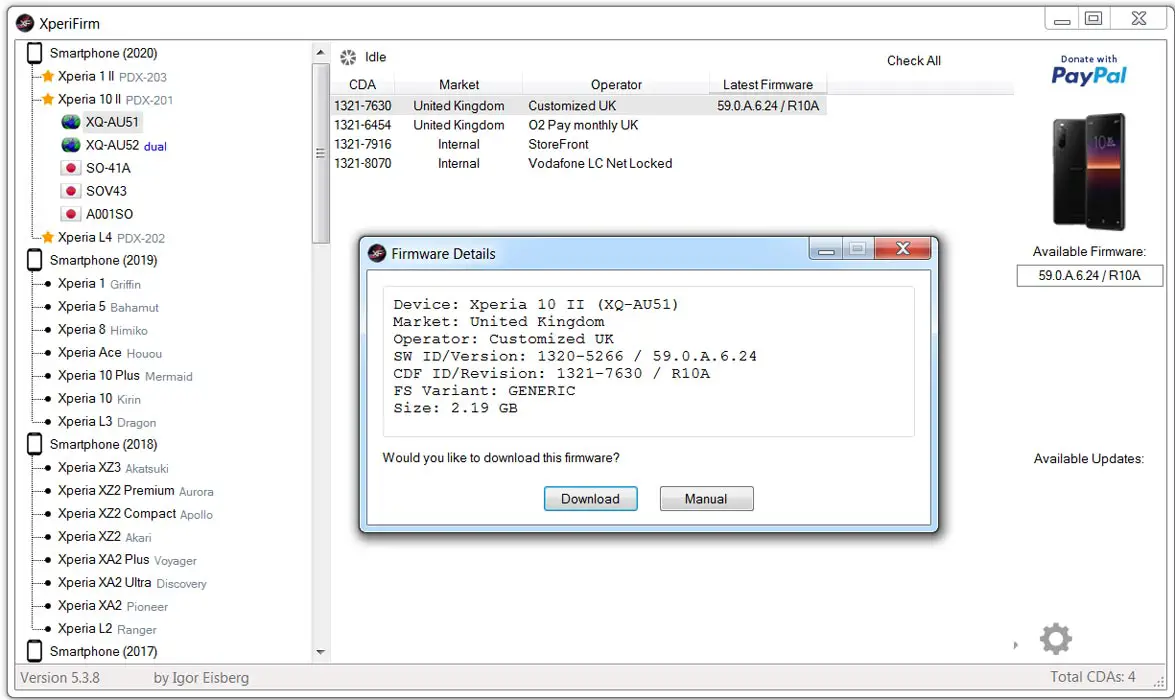 Sony Xperia 10 II Android 10 Firmware Selection From XperiFirm
