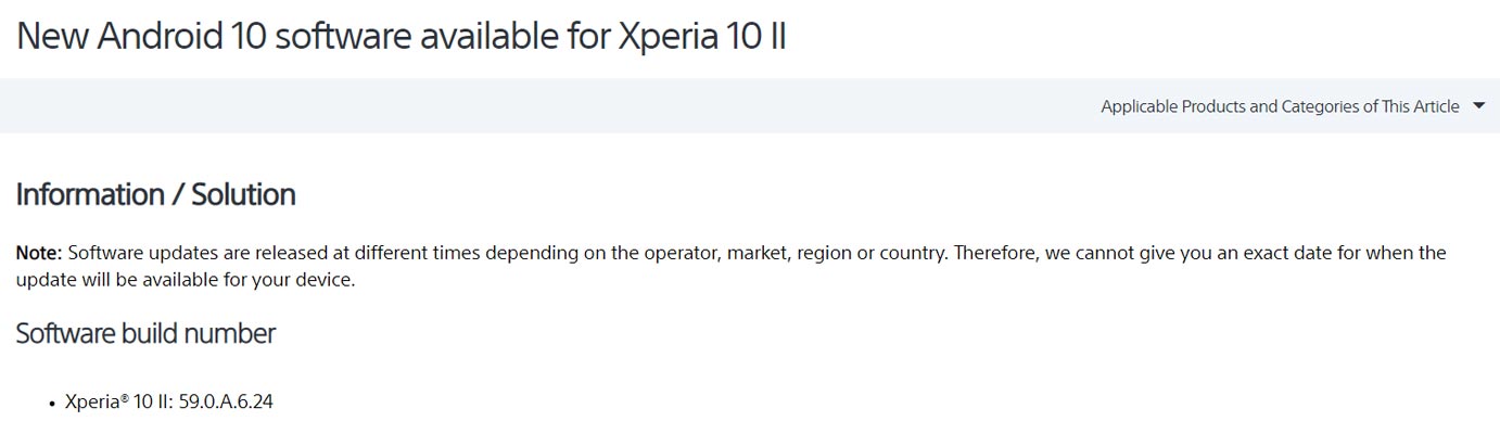 Sony Xperia 10 II Android 10 Update Official Information