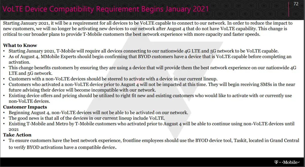 T-Mobile requires VoLTE to make Voice calls Official Statement