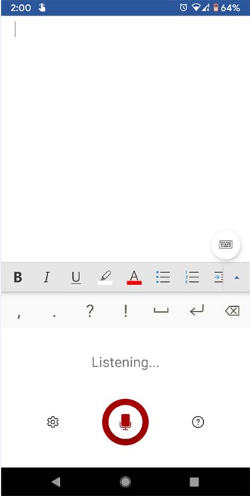 Android Microsoft Word Dictation