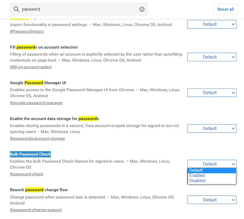 Bulk Password Check enable Desktop Chrome