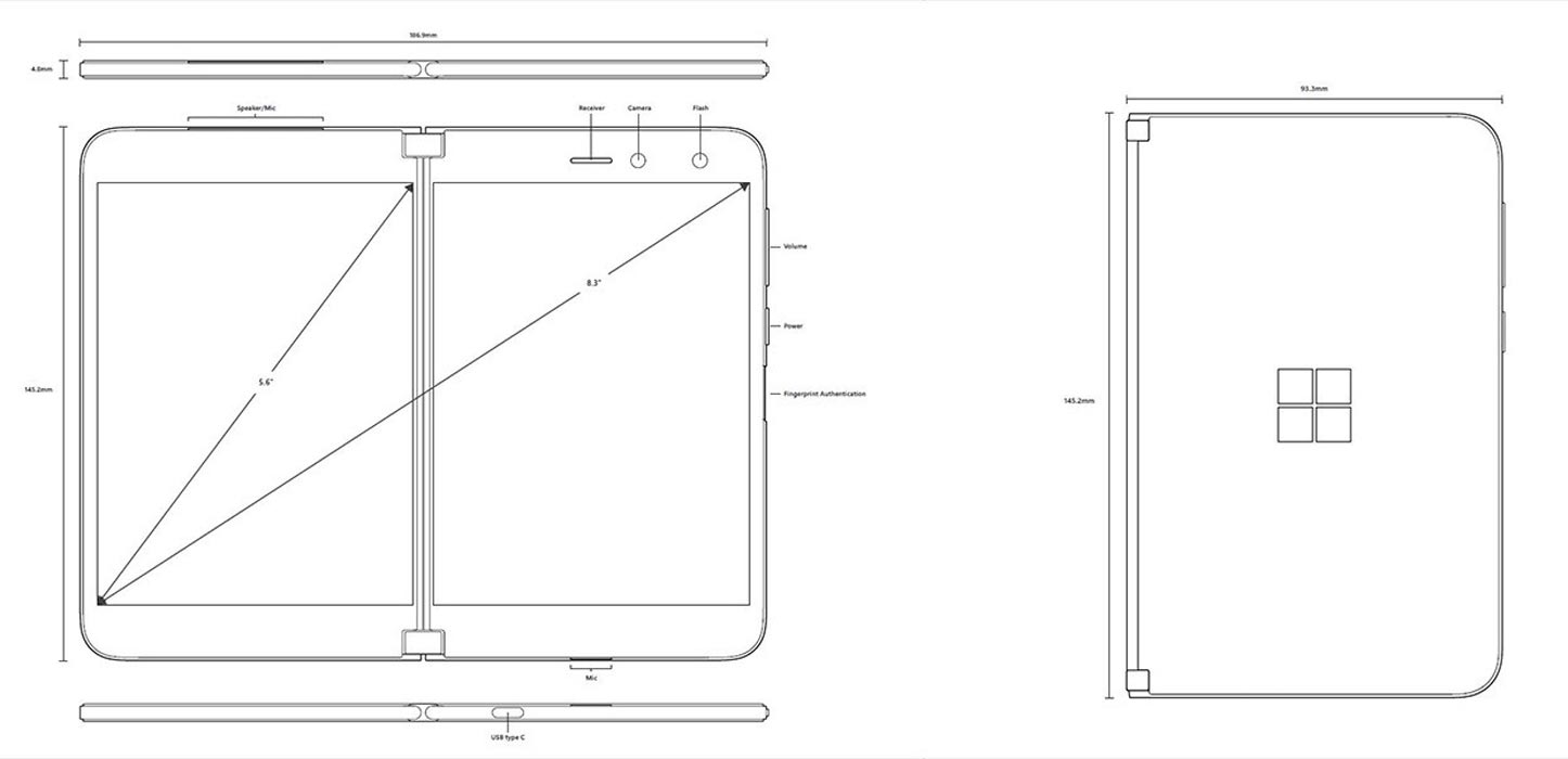 Design and Dimension values Microsoft Surface Duo