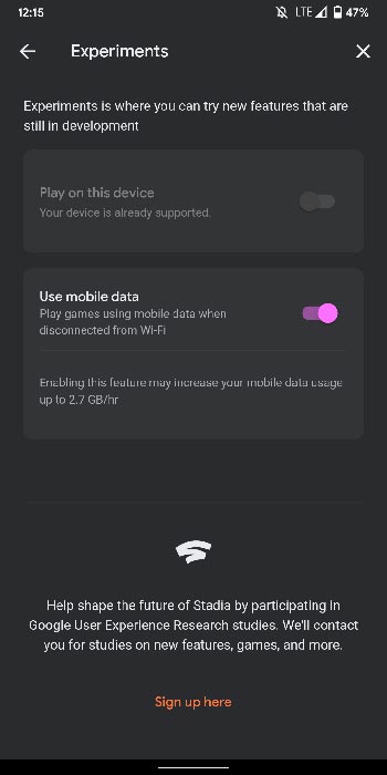 Google Stadia Mobile Data Play