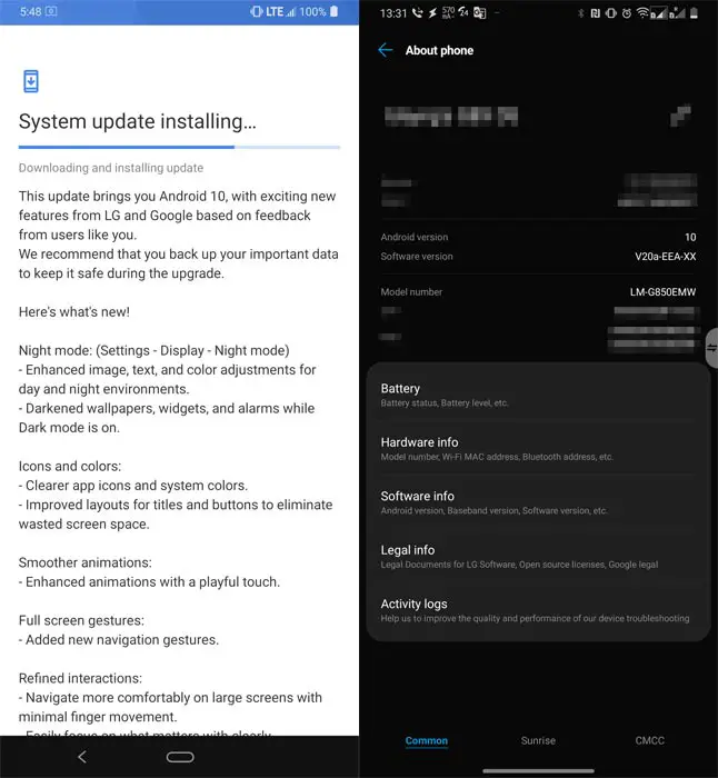 LG G8X ThinQ Android 10 OTA Update