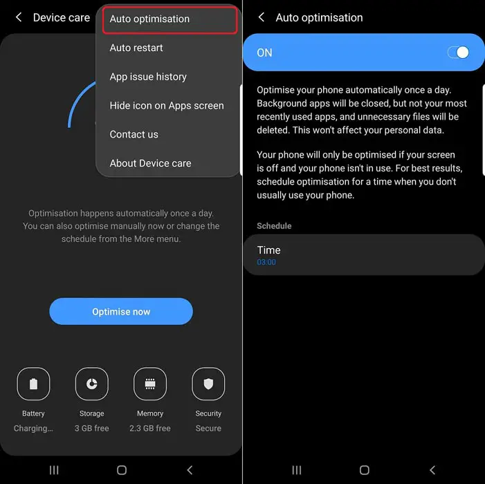 Samsung Galaxy Auto Optimization in Device Care