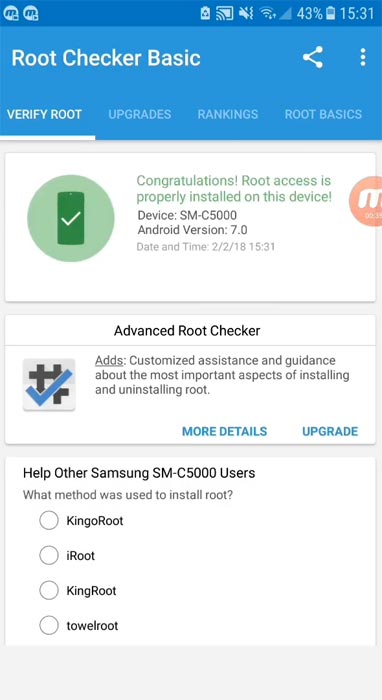 Samsung Galaxy C5 Root Checker Status