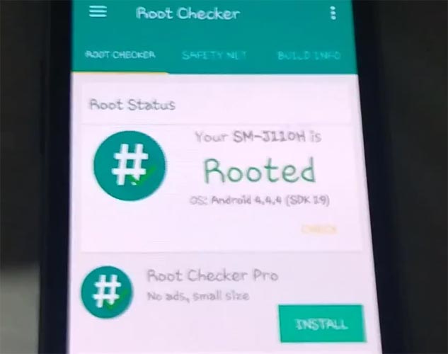 Samsung Galaxy J1 Ace Root Checker Status