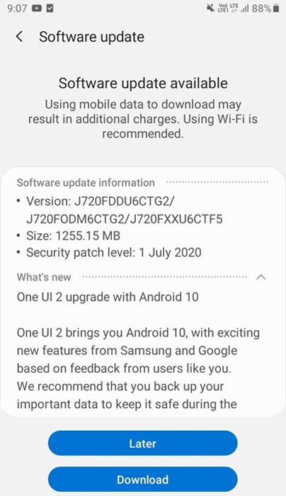 Samsung Galaxy J7 Duo Android 10 OTA Update