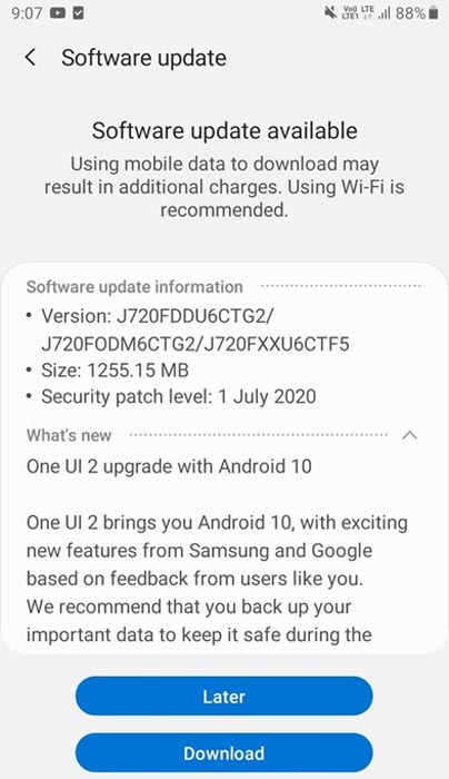 Samsung Galaxy J7 Duo Android 10 OTA Update