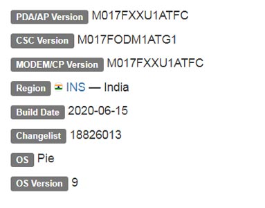 Samsung Galaxy M01s Pie Firmware Details