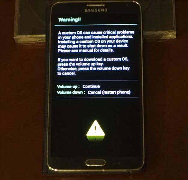 Samsung Galaxy Note 3 Download Mode Warning Screen
