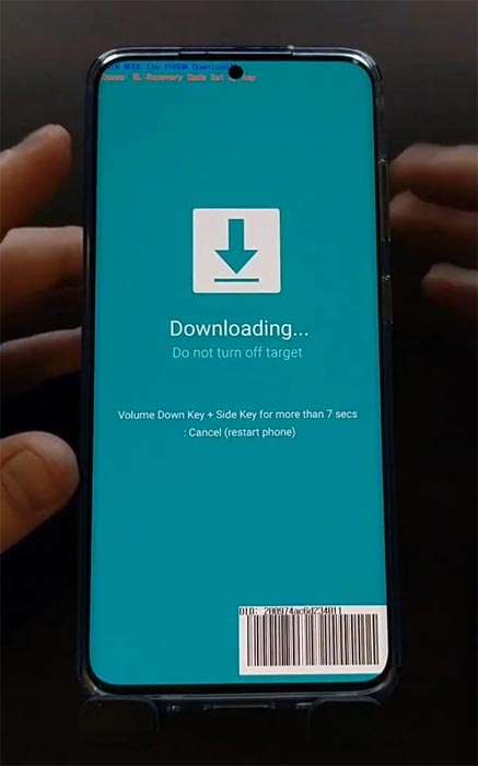 Samsung Galaxy S20 Download Mode Warning screen