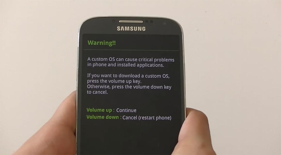 Samsung Galaxy S4 Download Mode Warning Screen