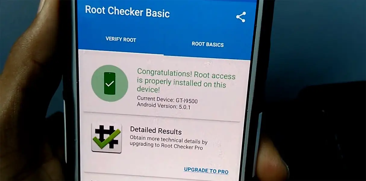 Samsung Galaxy S4 Lollipop Root Checker Result