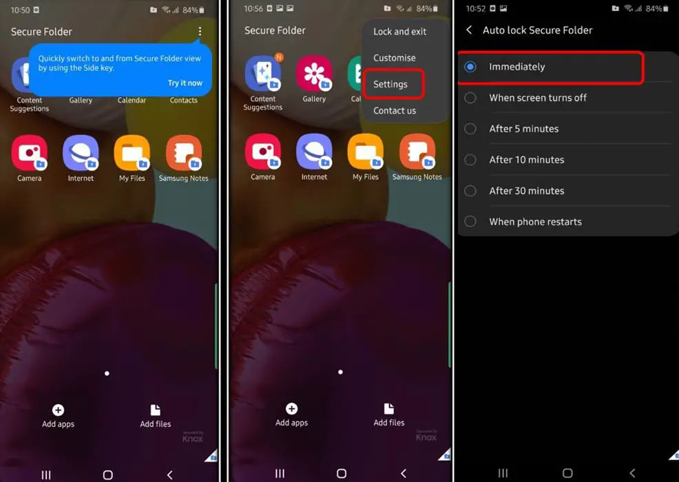 Setup Immediate Lock Screen Samsung Secure Folder