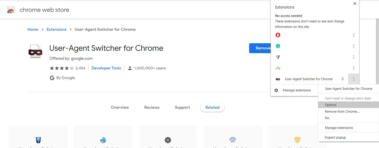 User Agent Switch Installation Google Chrome