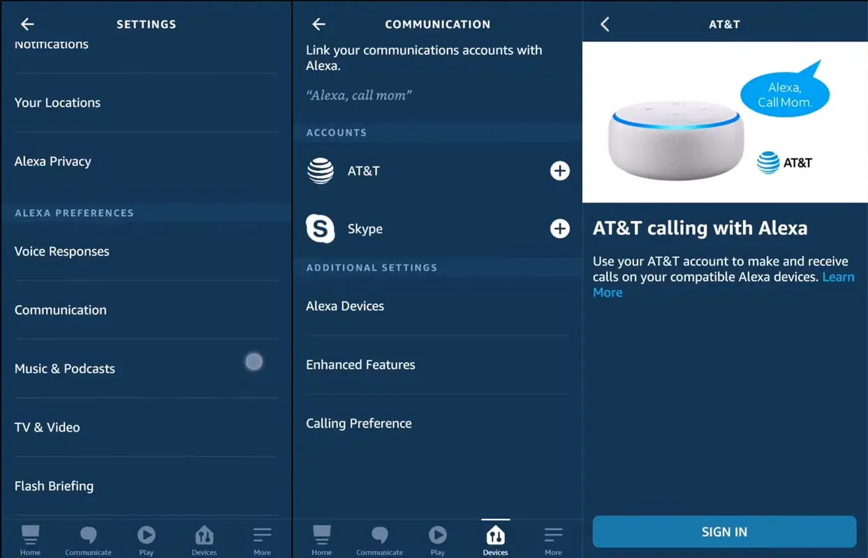 AT&T communication setup Alexa