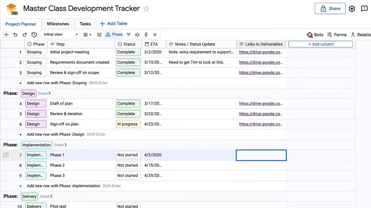 Bots automtatically assigning work in Google Tables