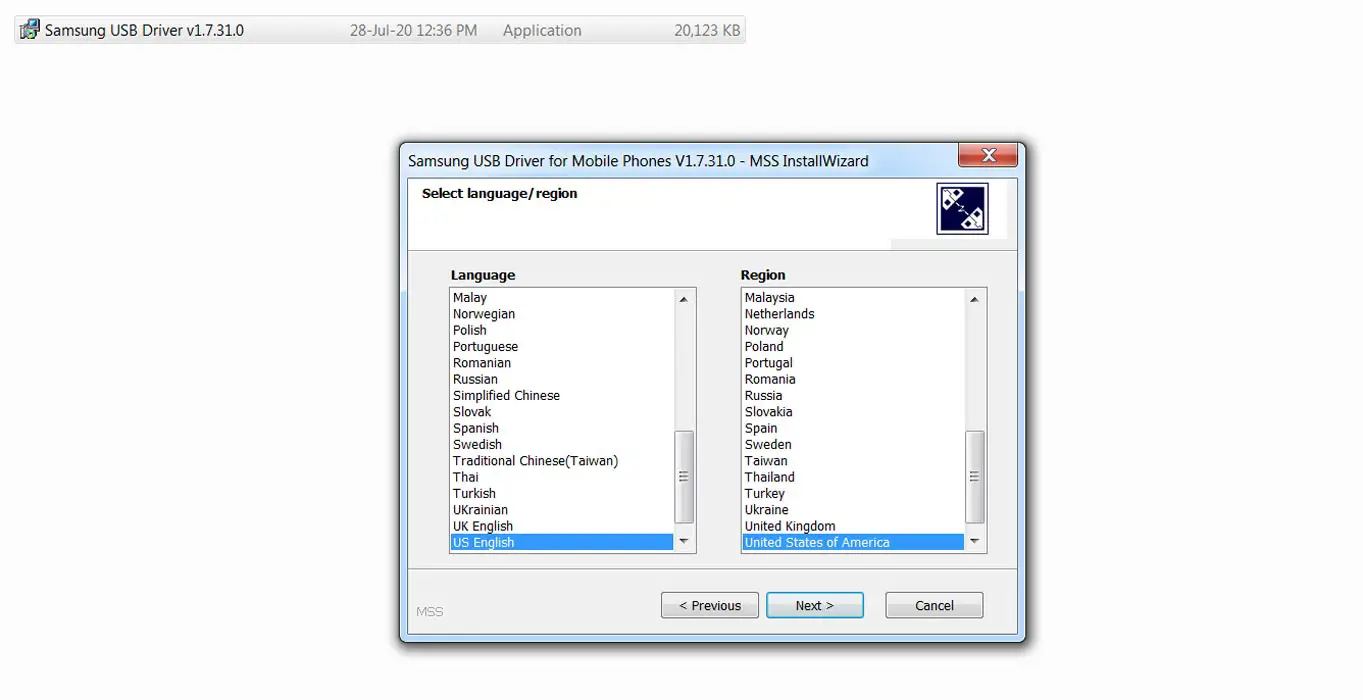 Choose Language in Installation file