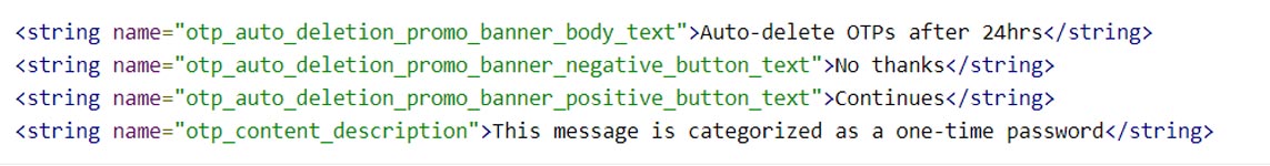 Google Messages OTP Auto Deletion feature Code