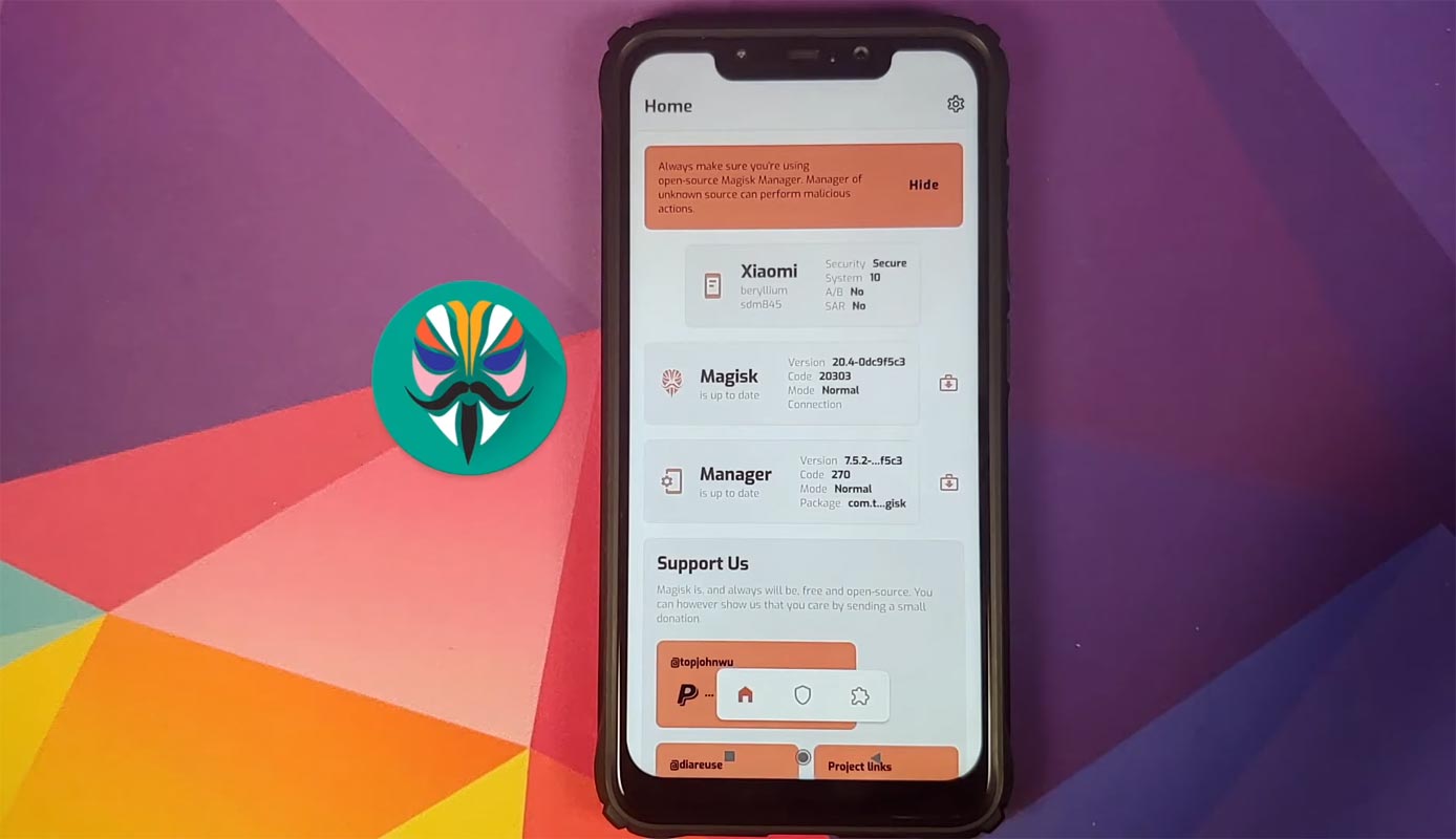 Magisk 20.4 Version Home Screen