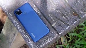 Realme C12 Back side on the wooden table