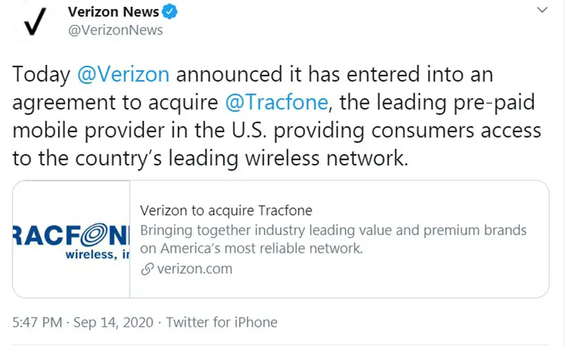 Verizon Tracfone Merger Confirmation official tweet