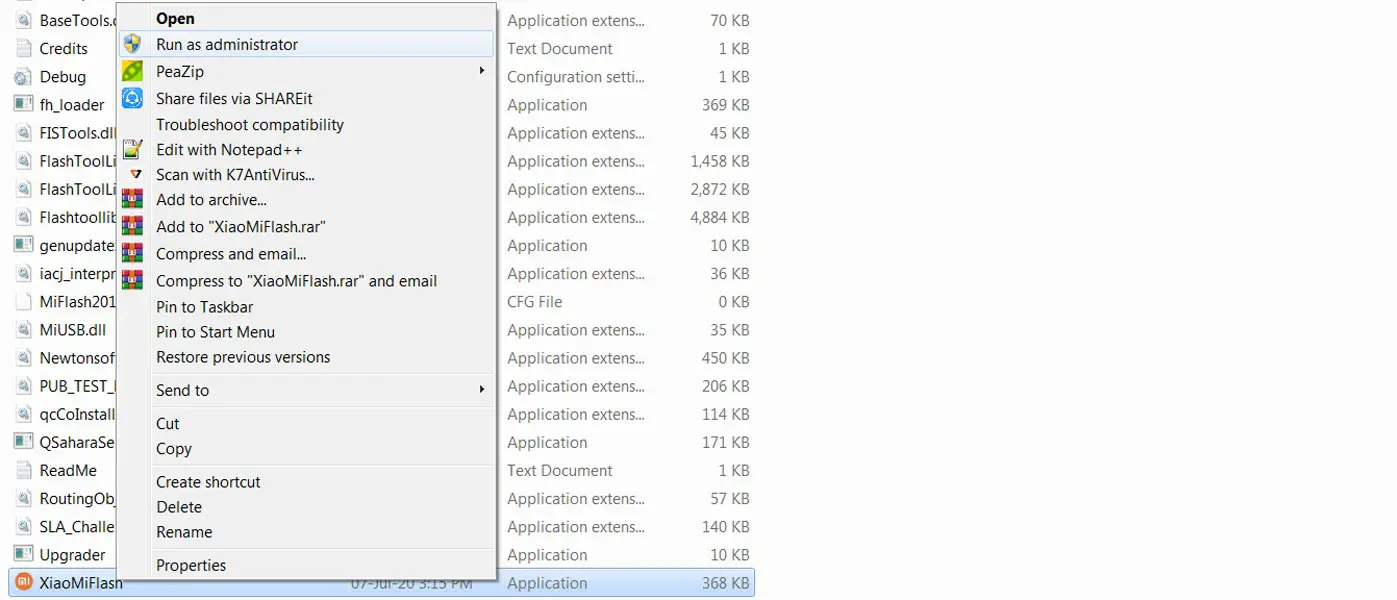 Xiaomi Flash tool file run