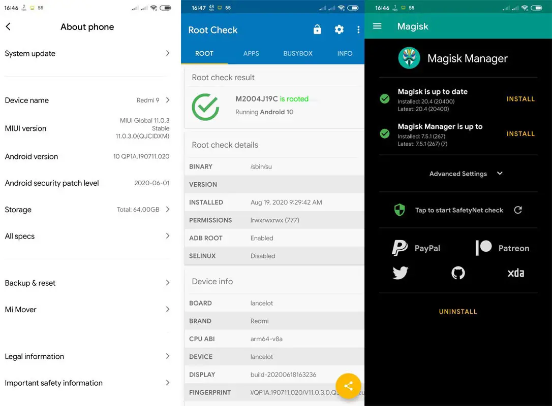 Xiaomi Redmi 9 Android 10 Root Checker Result