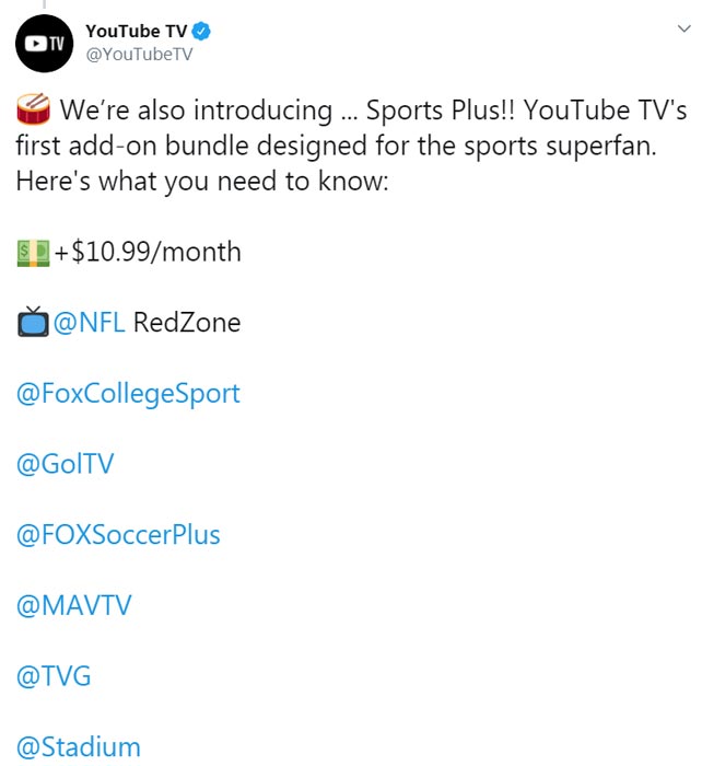 YouTube TV Sports Add-on Official Twitter