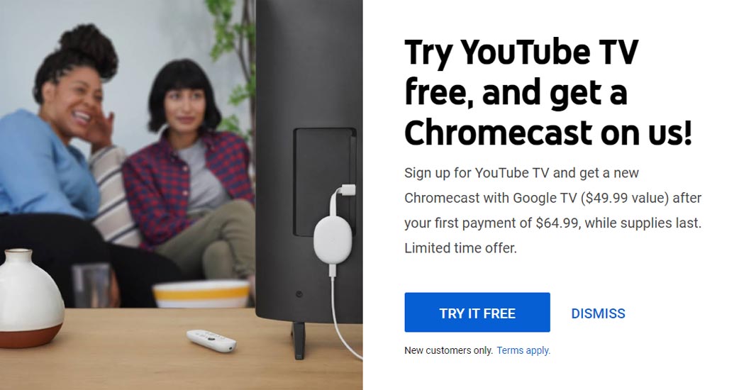 Free Google TV Chromecast with Youtube TV