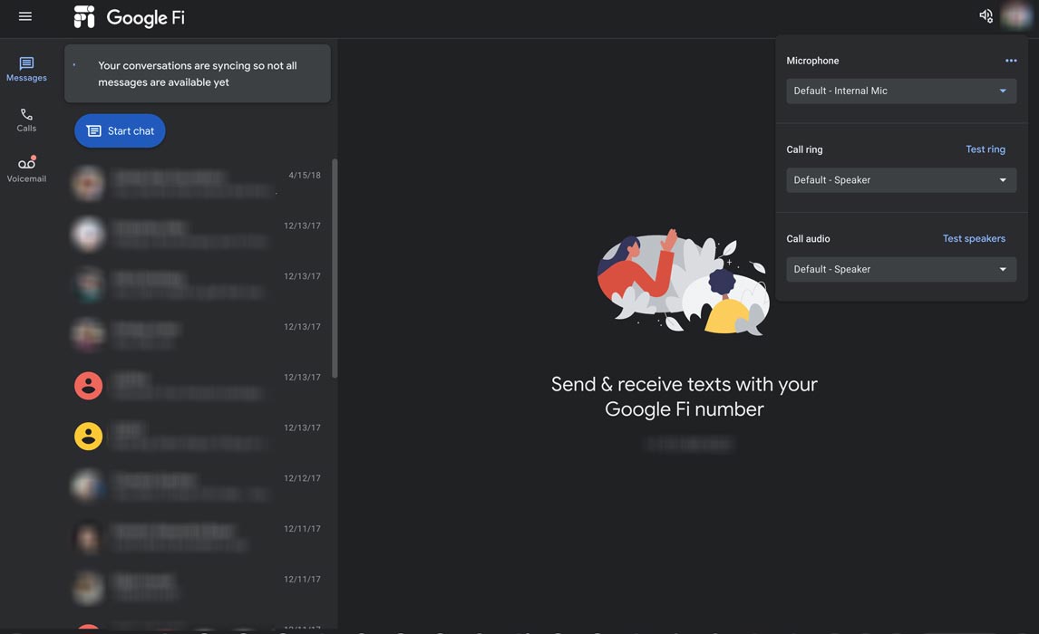 Google Fi Messages Web Calls Texts Voice Mail Options