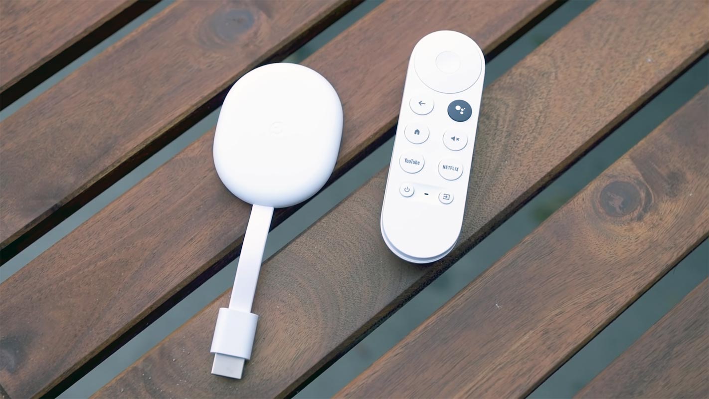 Google TV Chromecast with Remote on the Wooden table