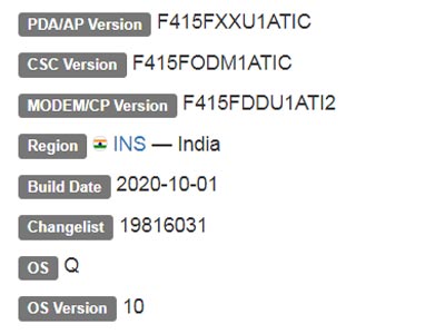 Samsung Galaxy F41 Android 10 Firmware Details