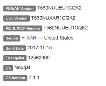 Samsung Galaxy Tab E 9.6 Nougat Firmware Details