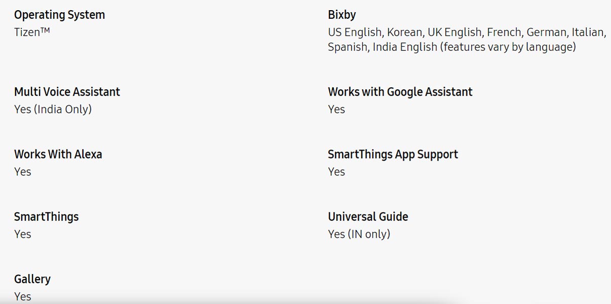 Google Assistant and Alexa Option in Samsung Smart TV Specs